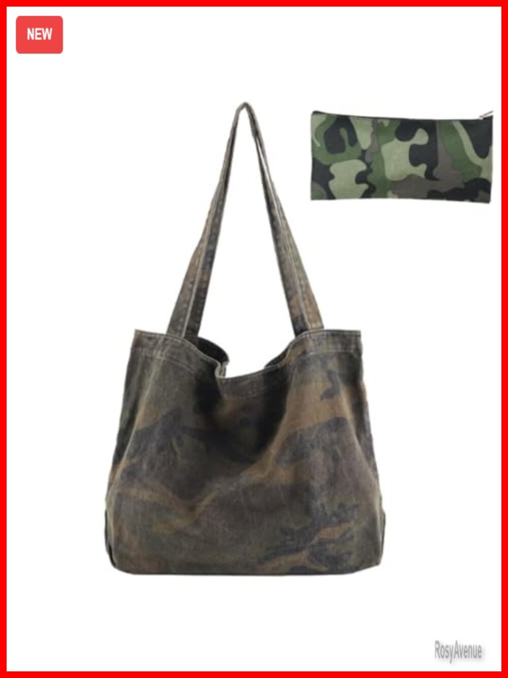 Cotton Canvas Shoulder Tote Bag with Matching Makeup Pouch